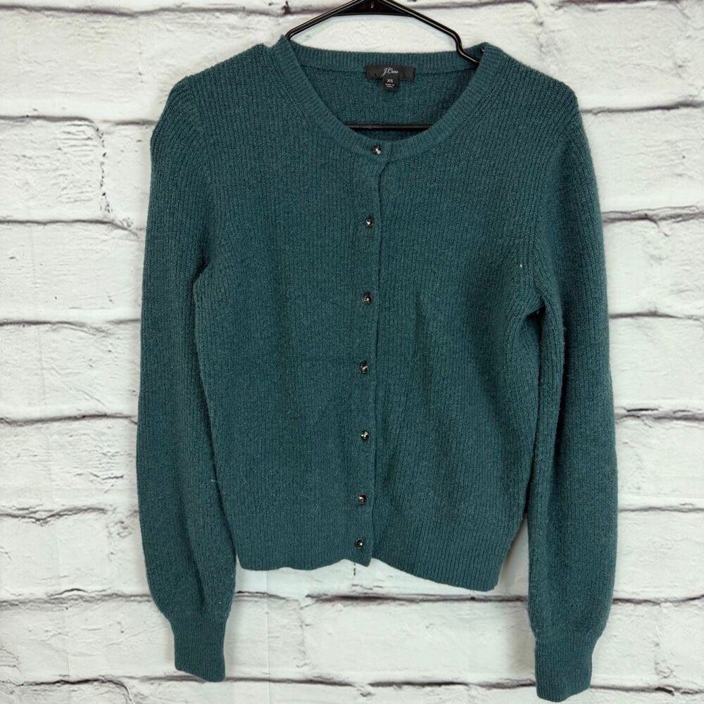 J.Crew Merino Wool Blend Cardigan XS Teal Green Button Front Sweater - Picture 2 of 5